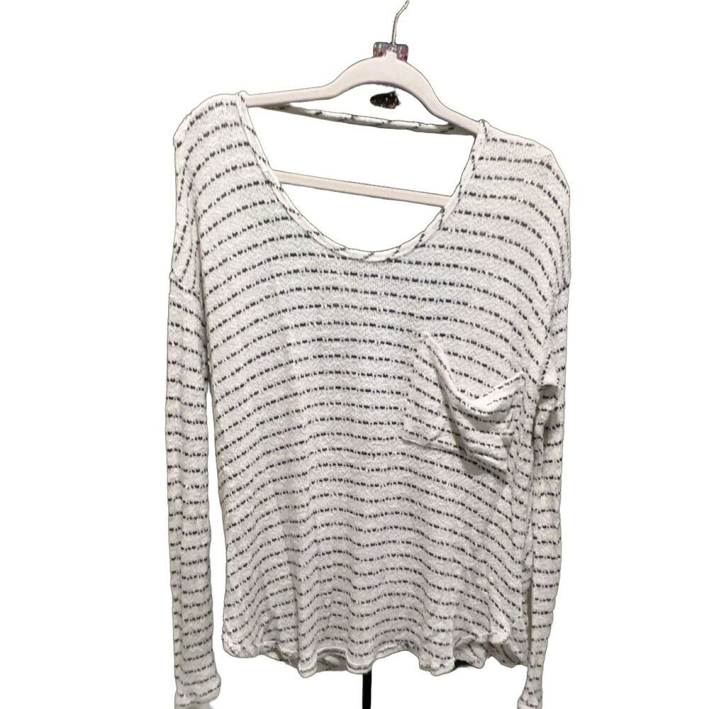 Free People Women's S Striped Tunic Shirt Long Sleeve Pockets Scoop Neck